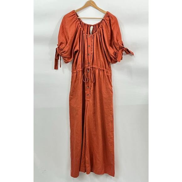 ELIZA FAULKNER Sz XS/S Burnt Orange Terracotta Linen Jumpsuit - Picture 8 of 10